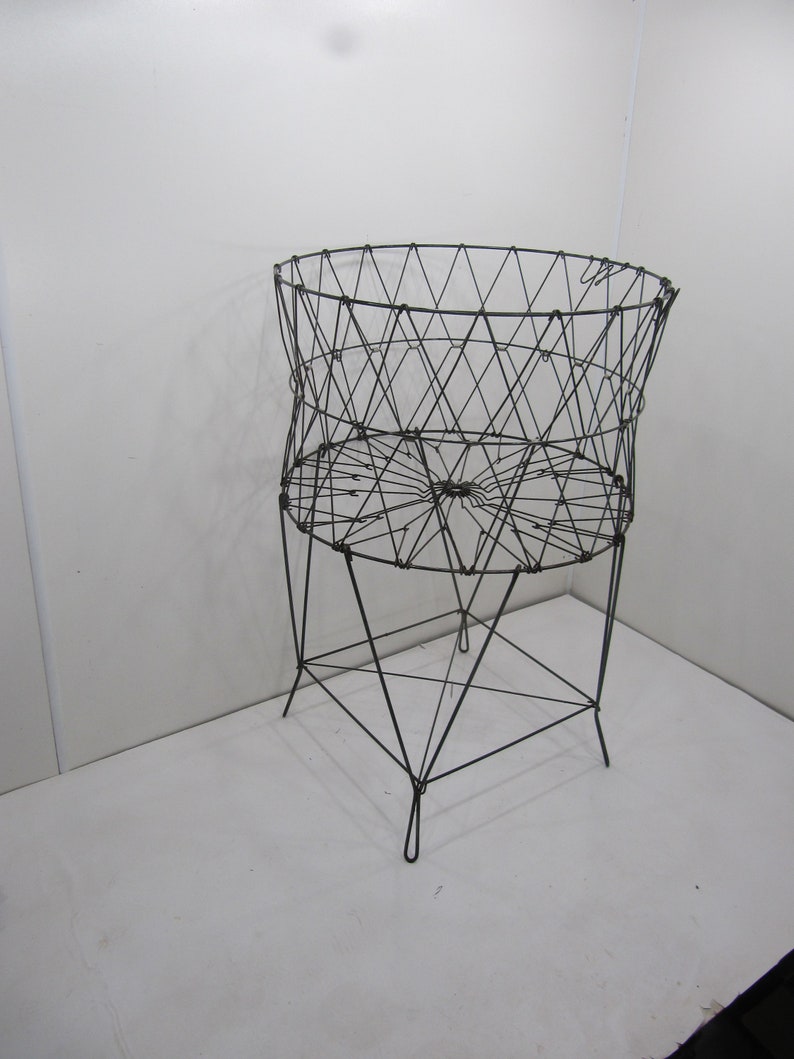 Vintage Wire Rolling Laundry Cart Industrial Wire Folding Basket Industrial Hamper