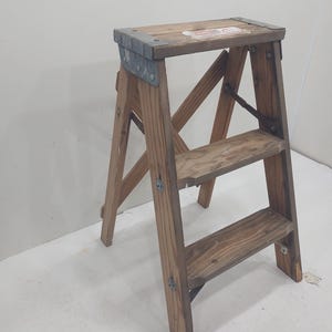 Vintage Step Ladder, Wood Three Step Ladder, Small Step Stool, Wooden Folding Step Stool, Plant Stand, Rustic Ladder, Farmhouse Stool