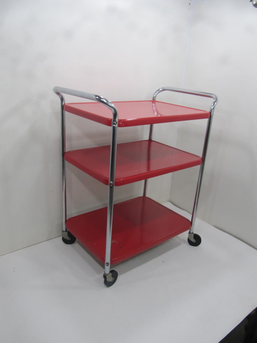 Kitchen Cart, Vintage Rolling Kitchen Cart, Cosco Red and Chrome ...