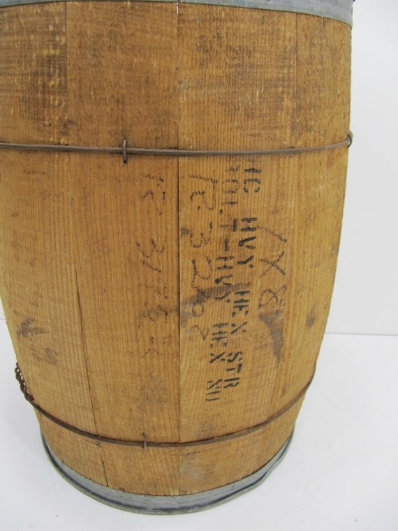 Vintage Wood Barrel Nail Keg Waste Basket Side Table 50