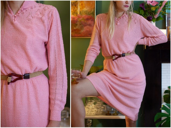 1970s does 1930s Pink Knit Dress // Long Sleeve Po
