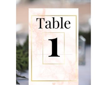 Blush & Gold Wedding Table Numbers 1-15: Elegant Glam Decor (PDF Download 5x7&quot; )