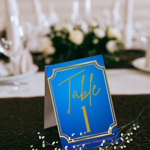 Royal Blue & Gold Wedding Table Number | Elegant Printable Table Cards | Glam Reception Signs | Instant Download PDF + PNG | Wedding Numbers