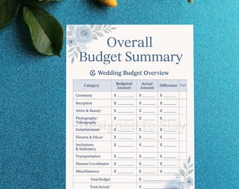 Wedding Budget Summary Sheet: Touch of Blue Printable Tracker (Digital Download)