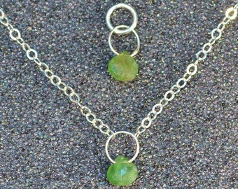 Genuine Tsavorite Faceted Briolette Necklace Or Pendant, You Choose! Dainty minimal simple layering January birthstone in sterling silver.