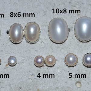 Echte weiße Perle Cabochon Ohrstecker - Wählen Sie eine Größe!  Sterling Silber Juni Geburtssteine, Ohrstecker, kein Nickel und hypoallergen.