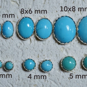 Genuine Turquoise Cabochon Stud Earrings -Choose a size!  Sterling silver and light blue December birthstones, no nickel and hypoallergenic.