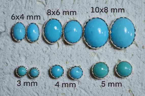 Boucles D'oreilles Puces Argent 925 - Cabochon Ovale En Turquoise Naturelle - Neuf Avec étiquettes Bijouxia