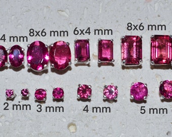 Genuine Pink Tourmaline Stud Earrings - Choose a size! Sterling silver with October birthstones, post earring, no nickel and hypoallergenic.