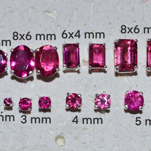 Genuine Pink Tourmaline Stud Earrings - Choose a size! Sterling silver with October birthstones, post earring, no nickel and hypoallergenic.