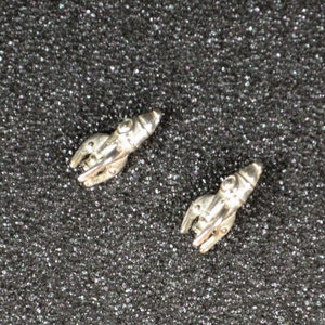 Cast Retro Rocket 3D Stud Earrings - Sterling tiny fantasy space exploration vehicle, sci-fi, non-plated, nickel free and hypoallergenic.