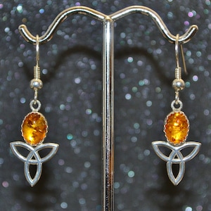 Small Sterling Silver Celtic Knot Triquetra  or Triskellion Celtic Knot Dangle Earrings - Choose a Gemstone! Nickel free and hypoallergenic.