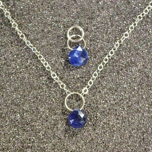 Genuine Blue Sapphire Faceted Briolette Necklace Or Pendant, You Choose! Dainty minimal simple layering blue September birthstone in silver.