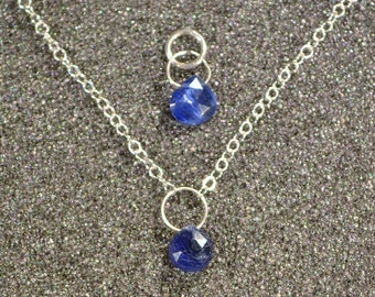 Genuine Blue Sapphire Faceted Briolette Necklace Or Pendant, You Choose! Dainty minimal simple layering blue September birthstone in silver.
