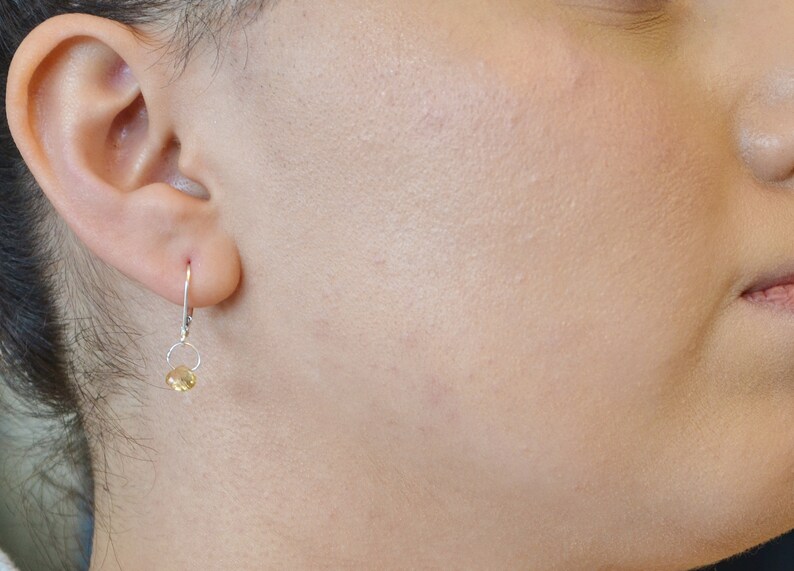 Genuine Imperial Topaz Faceted Briolette Earrings Dainty minimal simple November birthstones in silver. Hook Or Lever Back You Choose