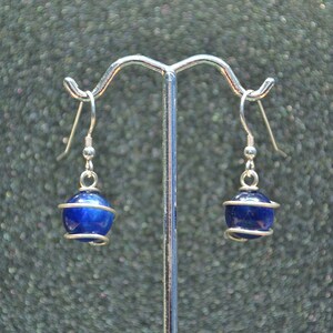 Kyanite Wrapped Bead Earrings - Silver, genuine natural gemstone, dangle bead, handmade, non-plated, nickel free and hypoallergenic.