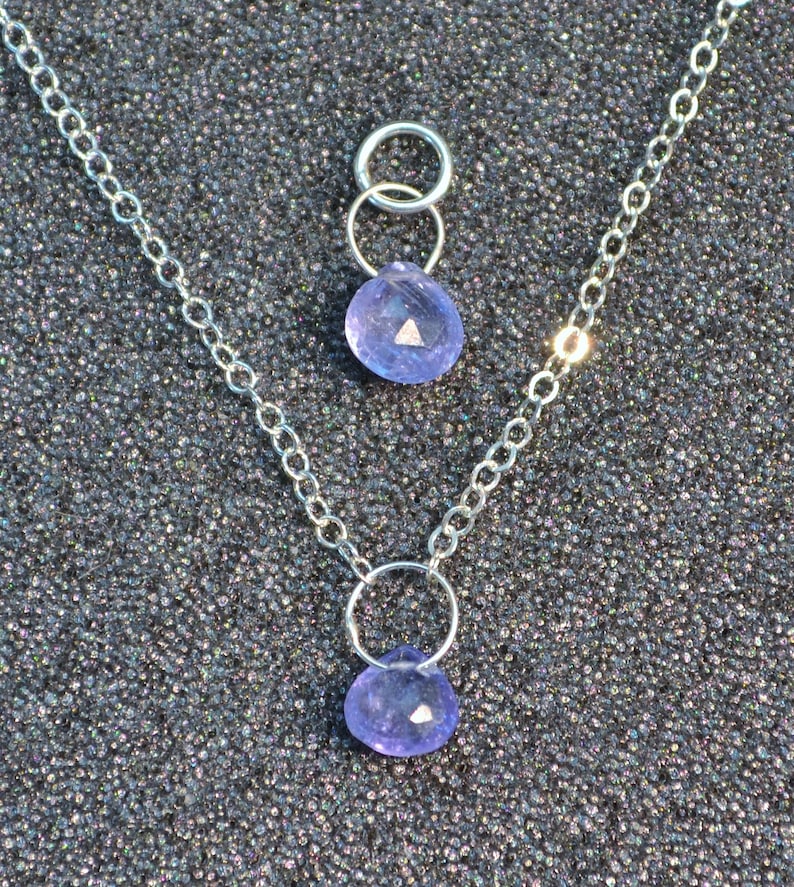 Genuine Tanzanite Faceted Briolette Necklace Or Pendant Dainty minimal simple layering December birthstone in sterling silver. You Choose