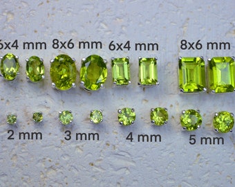 Genuine Peridot Stud Earrings - Choose a size! Sterling silver and green August birthstones, post earrings, nickel free and hypoallergenic.