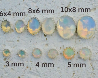 Genuine Ethiopian Opal Cabochon Stud Earrings - Choose a size!  Sterling silver multicolor October birthstone, no nickel and hypoallergenic.