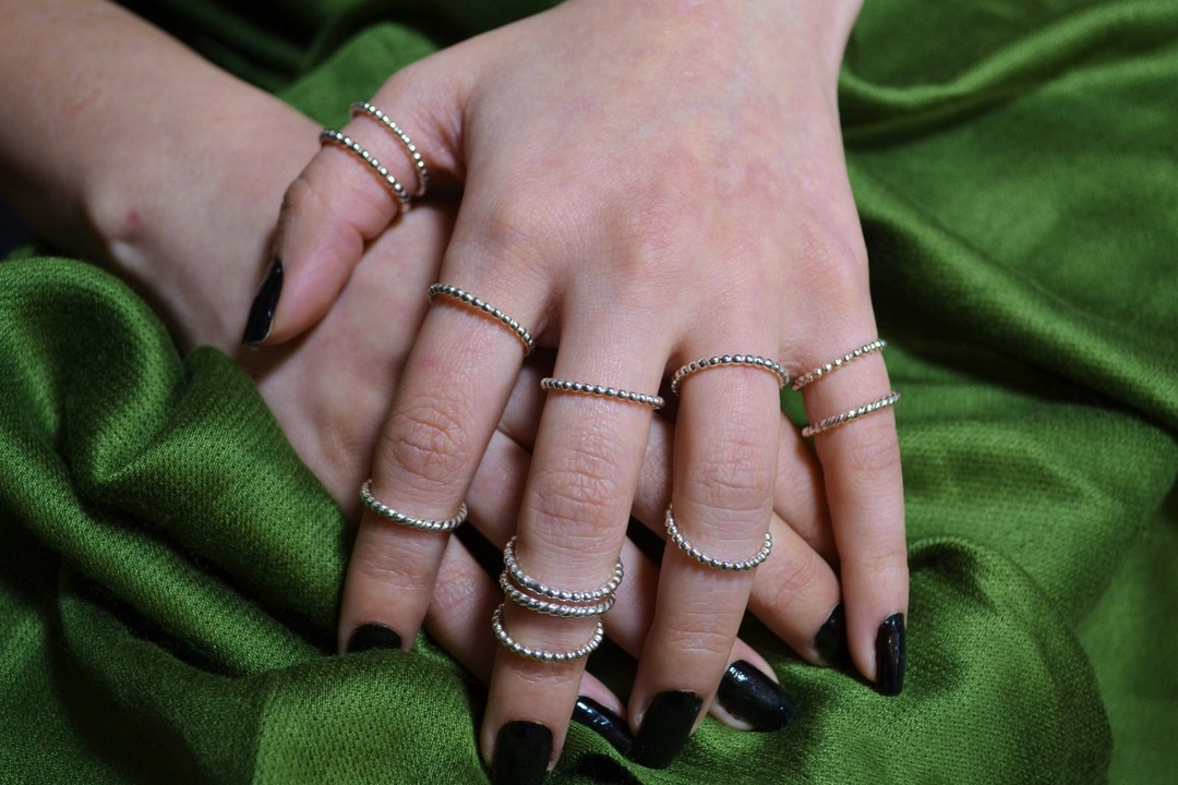 Sterling Silver Bead Wire Stacking Ring. Simple Sturdy Textured ...