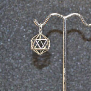 Cast Icosahedron Small Light Dangle Pendant (d20) - Silver, 3D, geometric, wire outlines, non-plated, nickel free and hypoallergenic.