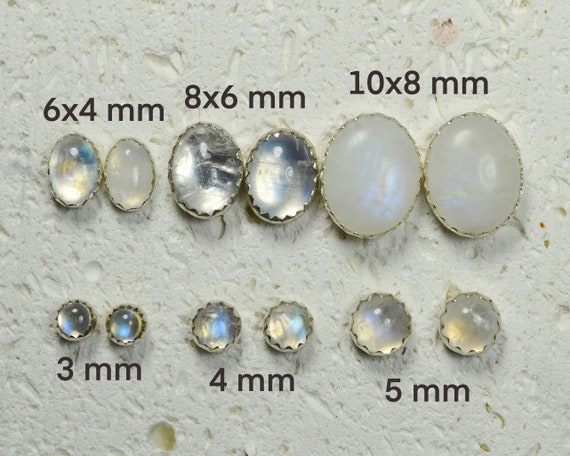 Moonstone Sterling Silver Stud Earrings - 5 Sizes Available Moonstone Sterling Silver Stud Earrings - 5 Sizes Available