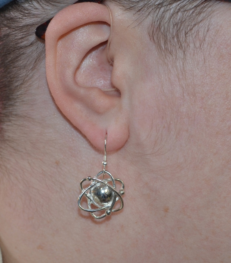 Pu&ograve; includere: Orecchini a forma di atomo in argento con un centro rotondo e un design delicato in filo.