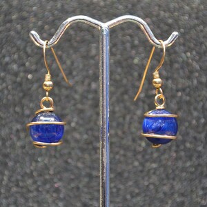 Kyanite Wrapped Bead Earrings - Goldfill, genuine natural gemstone, dangle bead, handmade, non-plated, nickel free and hypoallergenic.