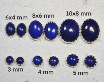 Genuine Lapis Lazuli Cabochon Stud Earrings - Choose a size!  Sterling silver blue post earrings, non-plated, no nickel and hypoallergenic.
