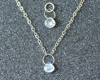 Genuine Rainbow Moonstone Faceted Briolette Necklace Or Pendant, You Choose! Dainty minimal simple layering June iridescent gem in silver.