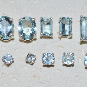 Puces d&#39;oreilles aigue-marine véritable - Choisissez une taille ! Boucle d&#39;oreille en argent sterling et pierre de naissance de mars bleu pâle, sans nickel et hypoallergénique.