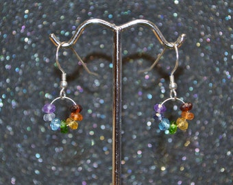Genuine Multistone Rainbow Rondelle Faceted Bead Earrings, Sterling Or Goldfill, You Choose! Dainty simple colorful gemstone stone dangles.