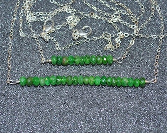 Genuine Tsavorite Faceted Gem Bead Bar Necklace - Choose your length!  Dainty minimal simple layering green birthstone gems in silver.