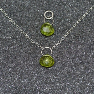 Genuine Peridot Faceted Larger Briolette Necklace Or Pendant, You Choose Dainty minimal layering August birthstone in sterling silver. image 1