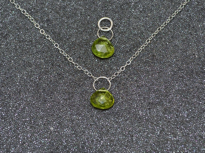 Genuine Peridot Faceted Larger Briolette Necklace Or Pendant, You Choose Dainty minimal layering August birthstone in sterling silver. image 1