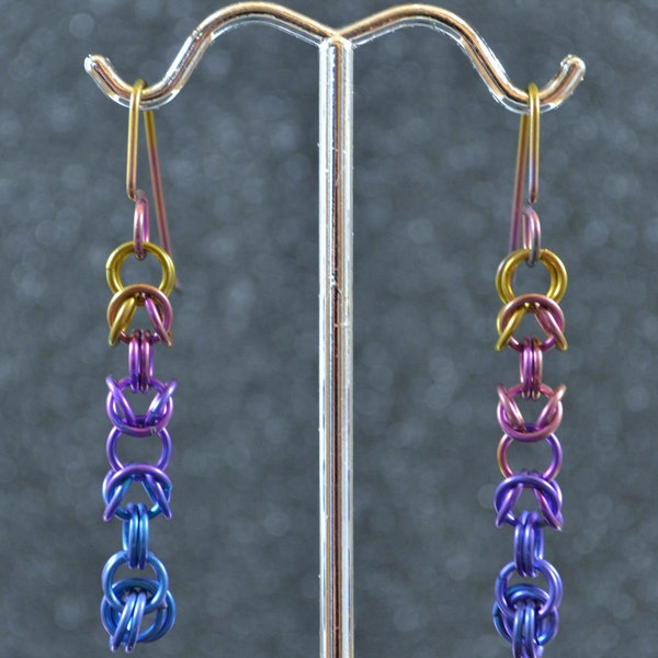 Rainbow Ombre Niobium Byzantine or Box Chain Earrings - Iridescent rainbow color, niobium wires, non-plated, no nickel and hypoallergenic.