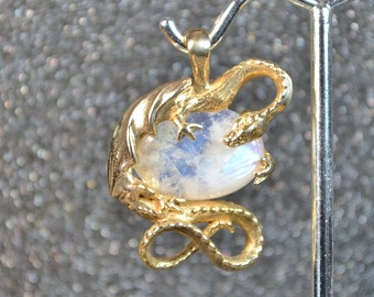 Cast Dimensional Dragon Fantasy Pendants - Choose a Stone!  Bronze, genuine 18 x 13 mm stones, non plated, nickel free and hypoallergenic.