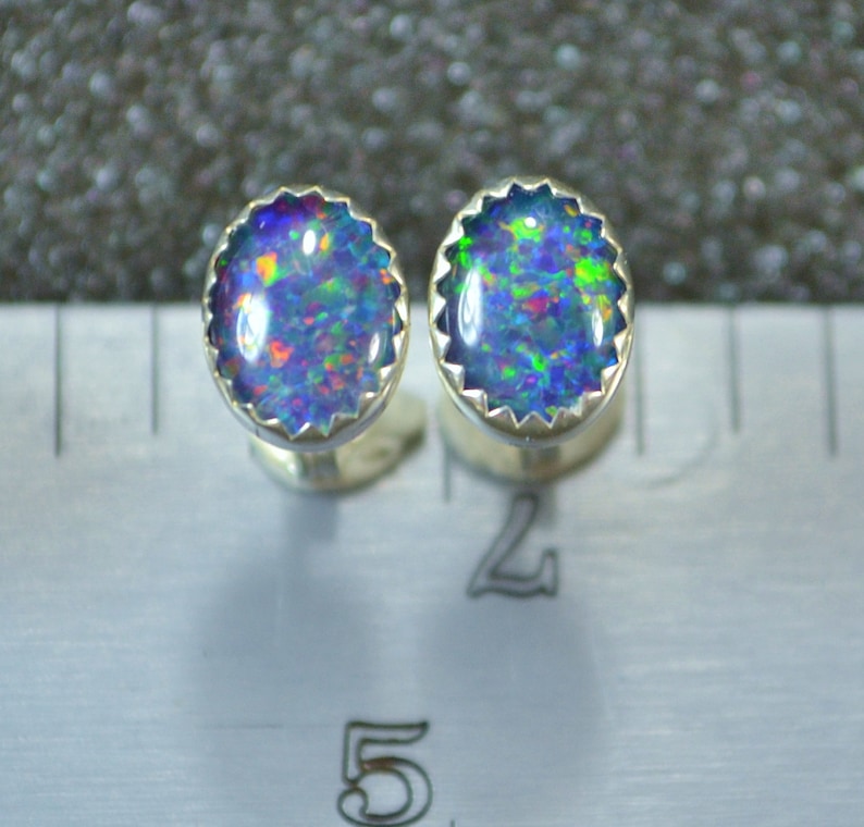 Genuine Opal Triplet Stud Earrings Choose a size Sterling silver and October birthstones, post earrings, no nickel and hypoallergenic. image 5