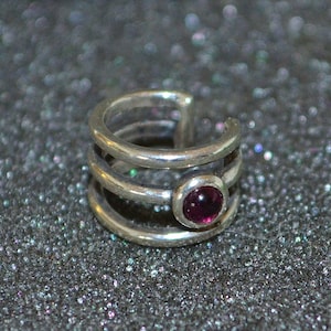 Sterling Silver Triple Band Earcuff - Choose a Gemstone! Genuine stone, non-pierced clip on ear jewelry. Nickle free and hypoallergenic.