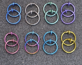 16 g. Niobium 1/2&quot; (12 mm) Hoop Earrings - Choose a color! For nose, cartilage, rook, septum and lobes, nickel free and hypoallergenic.
