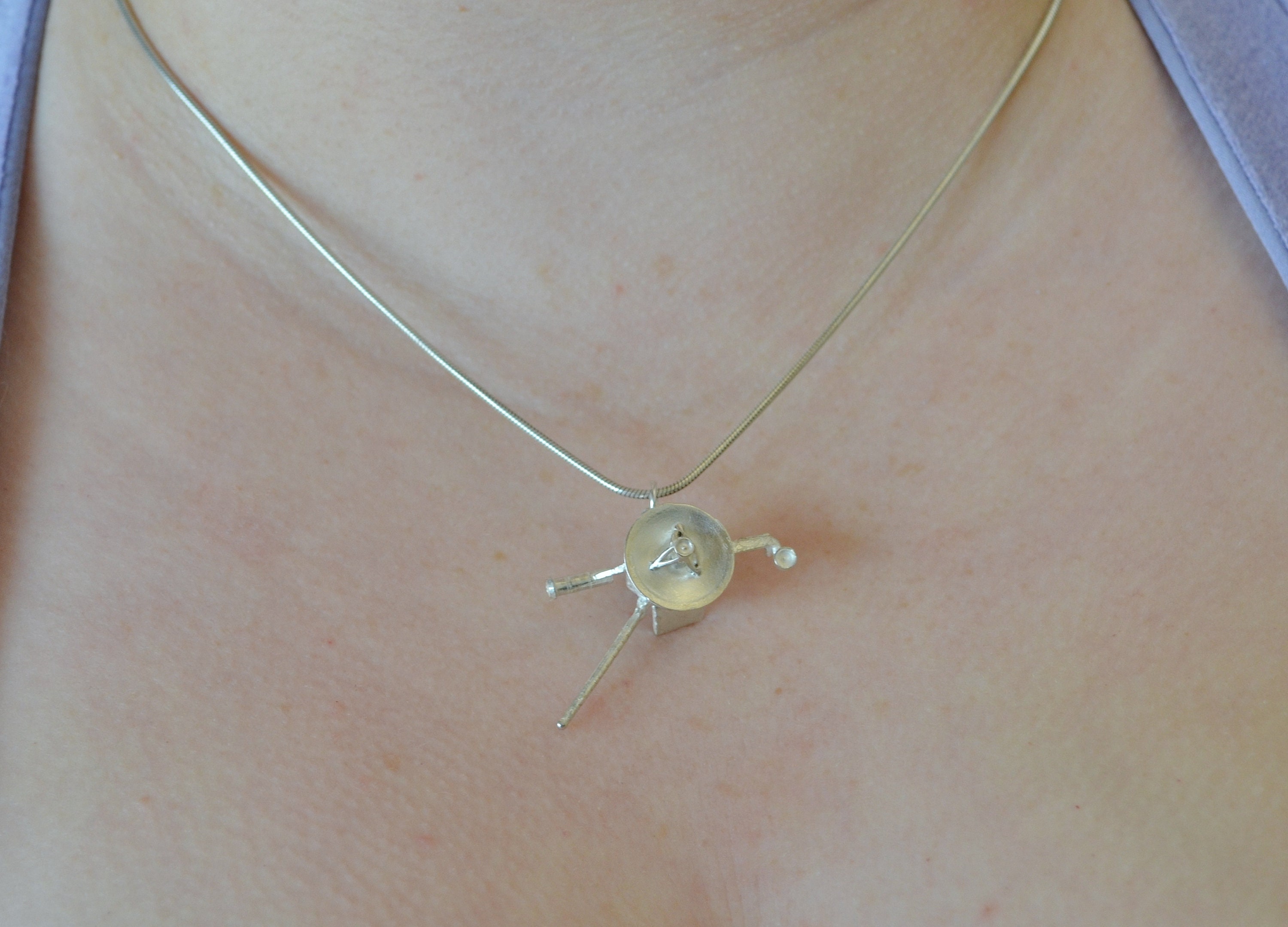 Voyager I or II Space Probe Pendant. Sterling Silver, Nickel