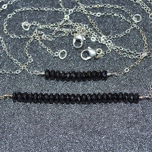 Genuine Black Spinel Faceted Gem Bead Bar Necklace - Choose your length!  Dainty minimal simple layering August birthstone in silver.