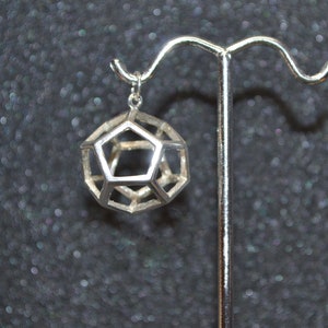 Cast Dodecahedron Pendant Or Charm (d12) - Silver 3D, geometric, platonic &quot;solid&quot; wire outlines, non-plated, nickel free and hypoallergenic.