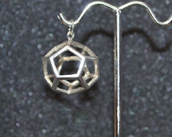 Cast Dodecahedron Pendant Or Charm (d12) - Silver 3D, geometric, platonic &quot;solid&quot; wire outlines, non-plated, nickel free and hypoallergenic.