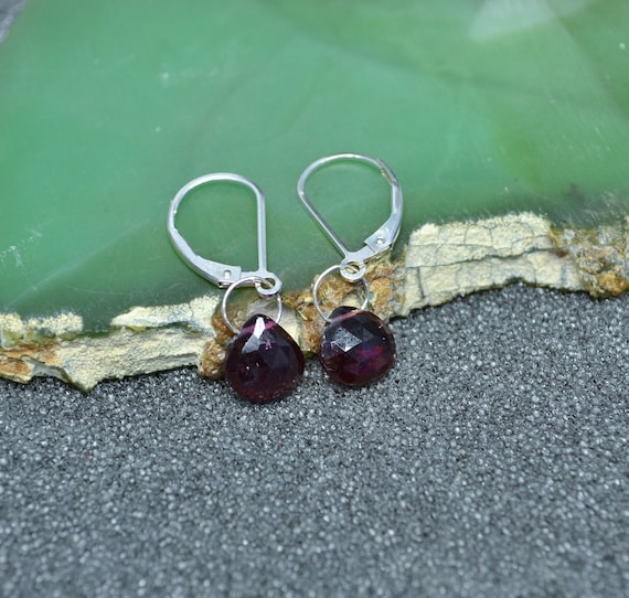 Boucles D'oreilles Dormeuses Argent 925 Avec Grenats Briolette - Rose-Mimosa - Neuf étiqueté