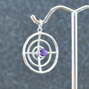 Parabolic Dish Antenna Pendant Or Charm With Amethyst - Silver 3D high-gain radio wave directors, non-plated, no nickel and hypoallergenic.