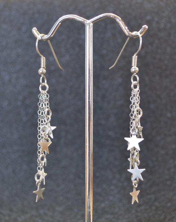 Shooting Stars Shower Dangle Earrings Sterling Silver Tiny | Etsy