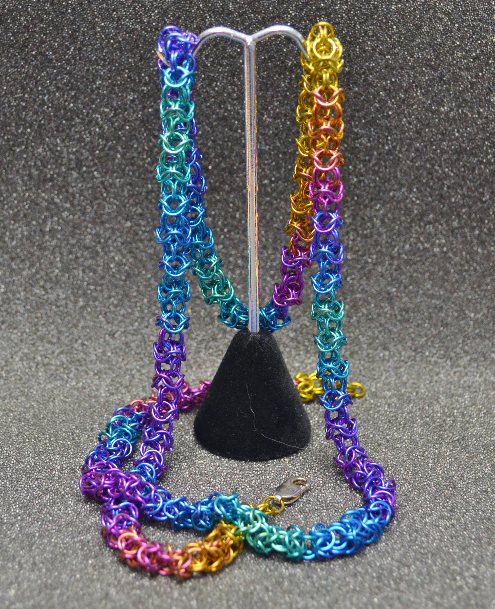 Rainbow Triple Box Chain Necklace -pick Your Length! Iridescent