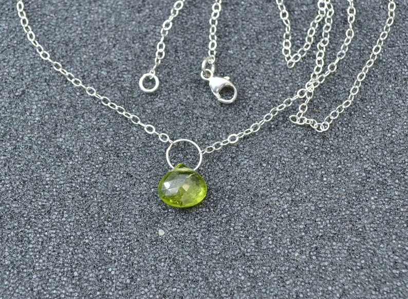 Genuine Peridot Faceted Larger Briolette Necklace Or Pendant, You Choose Dainty minimal layering August birthstone in sterling silver. image 5