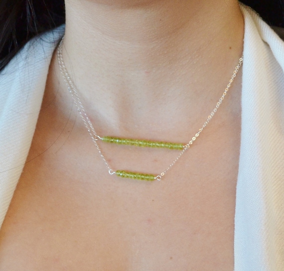 Peridot Bead Bar Necklace Sterling Silver Peridot Bead Bar Necklace Sterling Silver